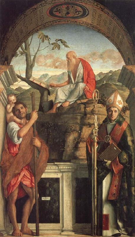 Gentile Bellini Saints Christopher,Jerome,and Louis Sweden oil painting art